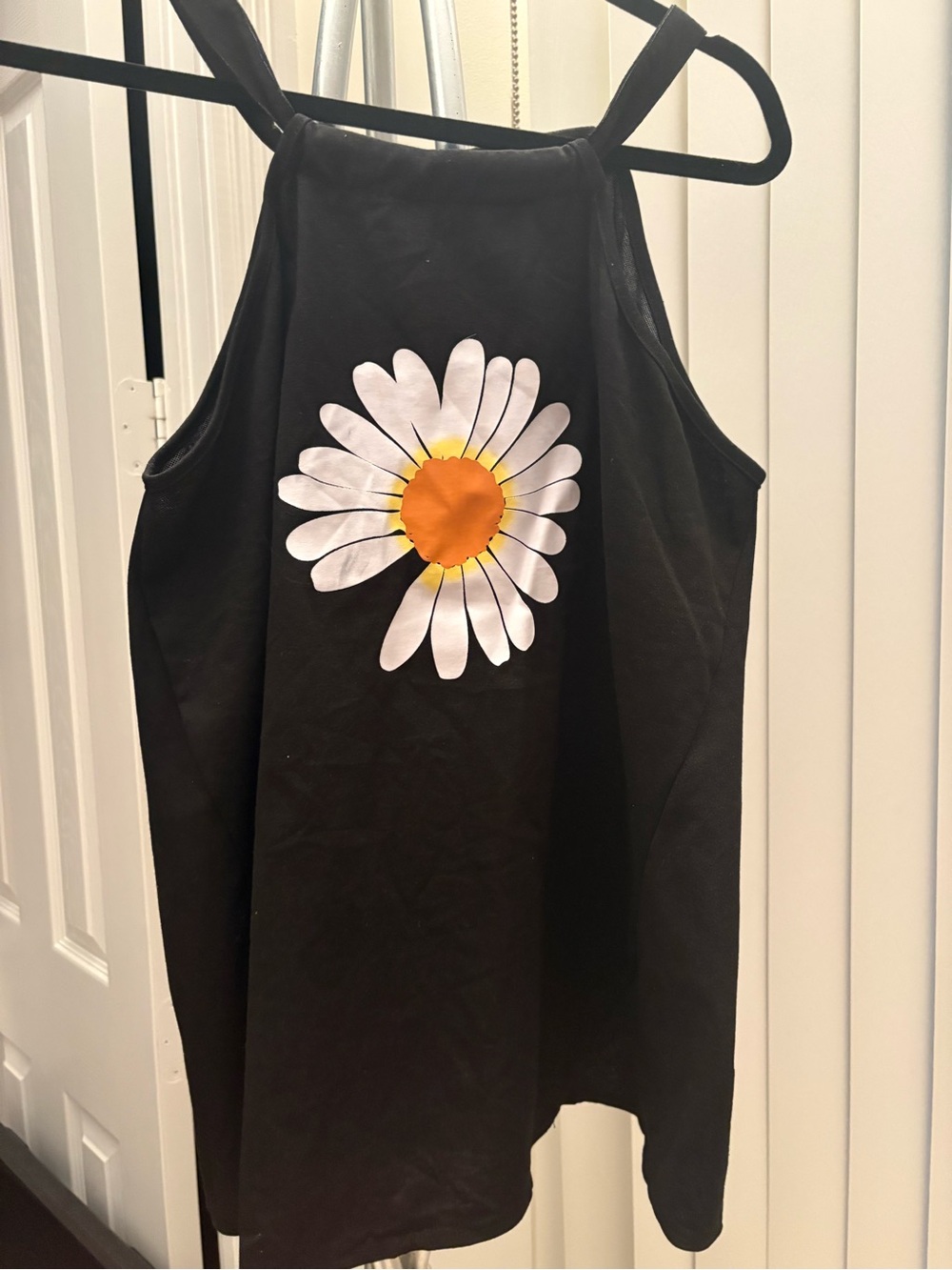Black Tank Top with White & Yellow Daisy Graphic